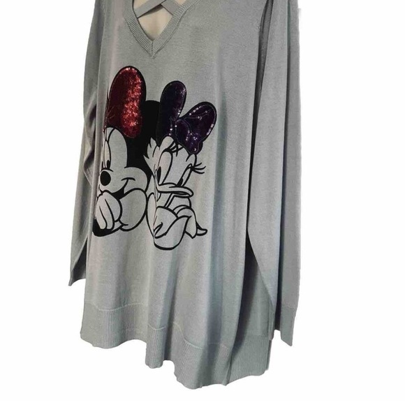 Torrid Disney Sweater Top Womens 6 Gray Minnie Daisy Sequin Bow Scrappy V-Neck - Picture 4 of 10
